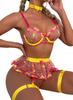 Beautiful Set Of Women's Underwear: Bra, Skirt, Thigh Straps, Thong L