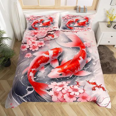 Koi Bettbezug-Sets Für Kinder Teenager Erwachsene Queen-Size Steppdeckenbezüge Glückliche Schlafzimmer Deko 2 Kissenbezüge 1 Bettbezug Ohne Bettdecke