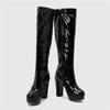 Women Knee High Boots Chunky Heels Candy Color Black Green Yellow Patent Leather Sexy Party Club Lady Zipper Long Platform Boots
