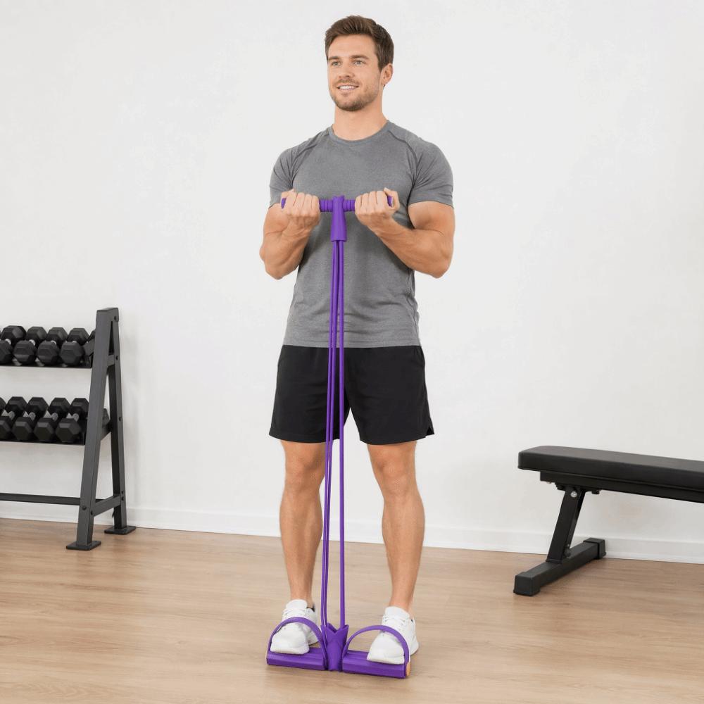 2PCS T Handle Pedal Resistance Band 4 Tube Sit up Trainer Compact Foot Pedal Exerciser  Arm Training