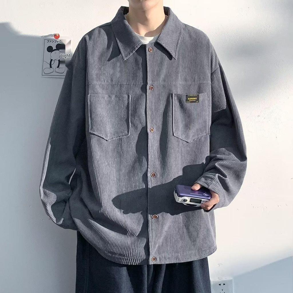 Herren Trendige Locker Geschnittene Cordjacke im Koreanischen Stil