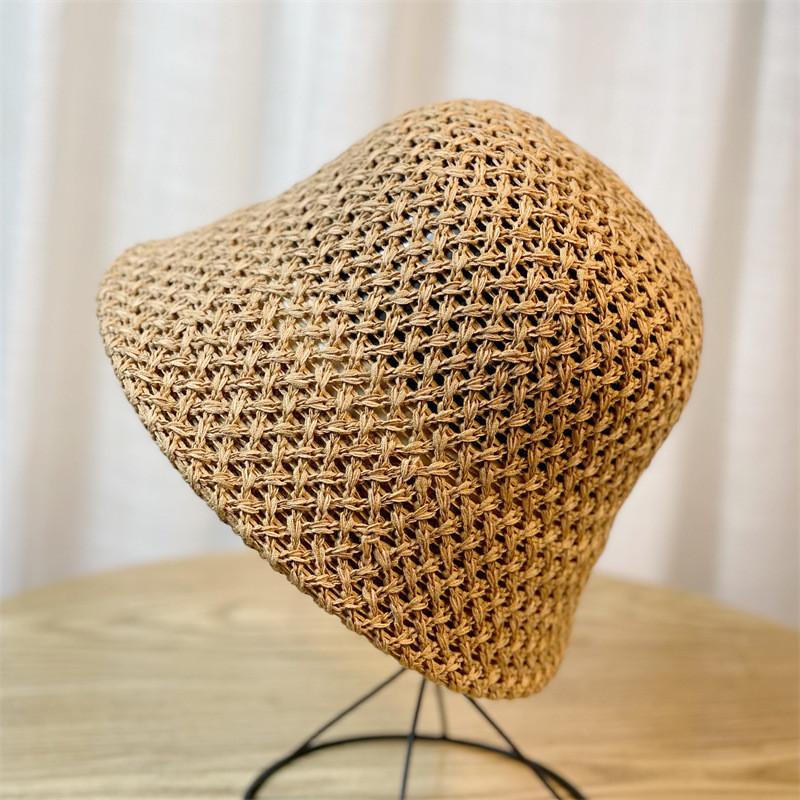 Chic 2024 Spring Summer Fisherman Hat Women's Knit Hollow Out Big Brim Bucket Hat For Sun Protection