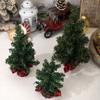 Miniature Christmas Tree Tabletop Decoration Realistic Pine Tree with Burlap Base Holiday Ornament Office Accessories