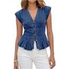 Women S V Neck Denim Vest Buttoned Slim Fit Casual Short Top