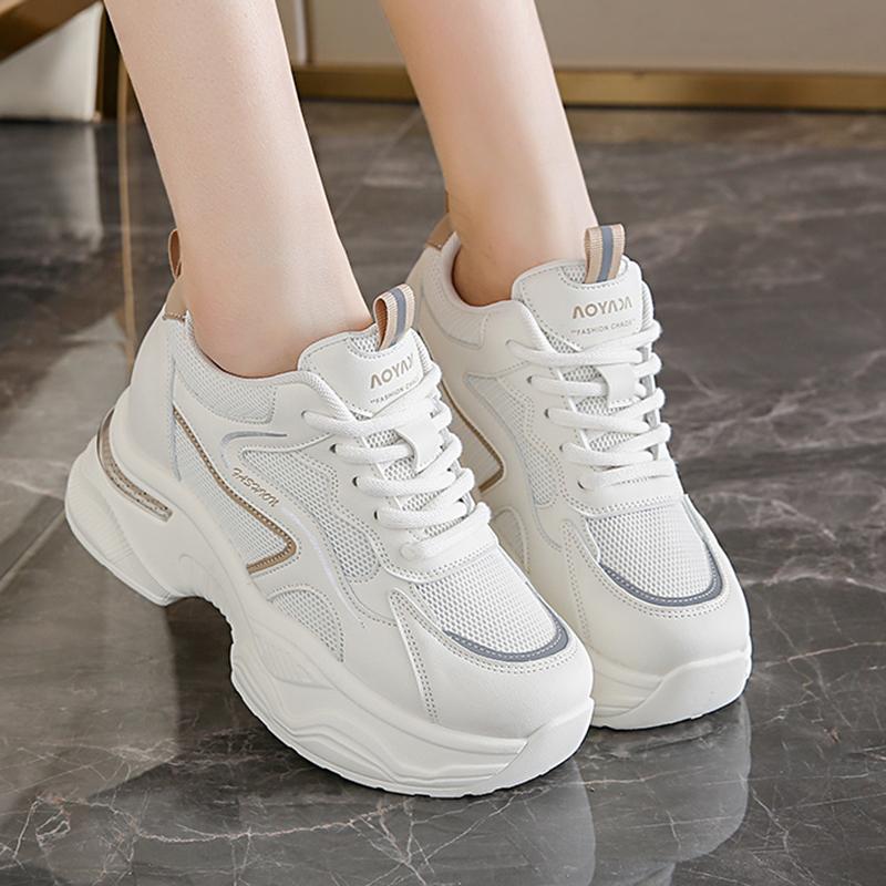 Fashion Fashion White Platform Sneakers for Women 2025 Lace Up Breathable Sport Sneakers Woman Non Slip Thick Bottom Vulcanized Shoes