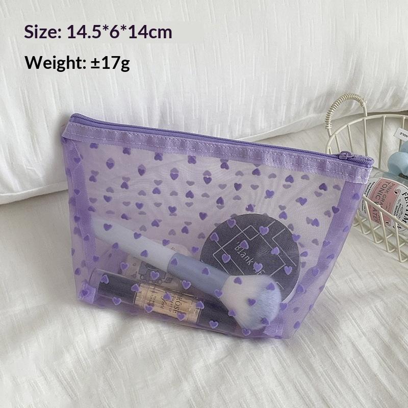 Heart Transparent Mesh Makeup Bag Multifunction Portable Women Cosmetic Storage Pouch Ladies Toiletry Lipstick Organizer Bags