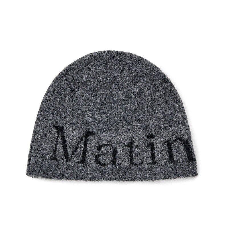 Matin Kim Letter Knit Beanie Hat Unisex Streetwear Winter Cap Men Women Trendy Korean Fashion Cold Weather Accessory