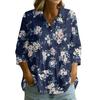 Women's Button Front Shirt Vintage Floral Print Three Quarter Sleeve Loose Fit Blouse with Lapel Collar Casual Top