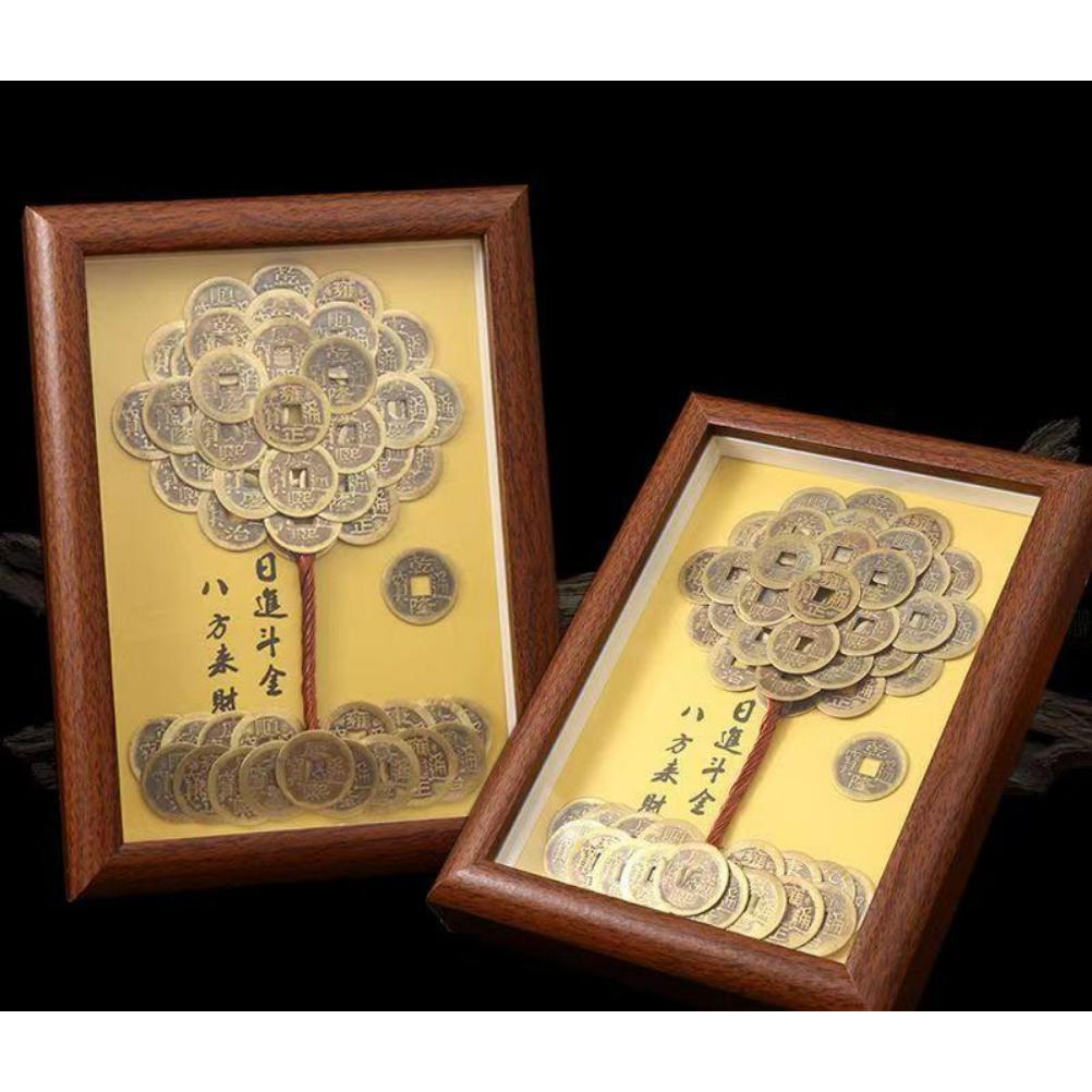 Handmade Wealth Tree Frame Creative Gift for Moving in Business Opening Decoration Ornament Wooden Chinese God of Fortune