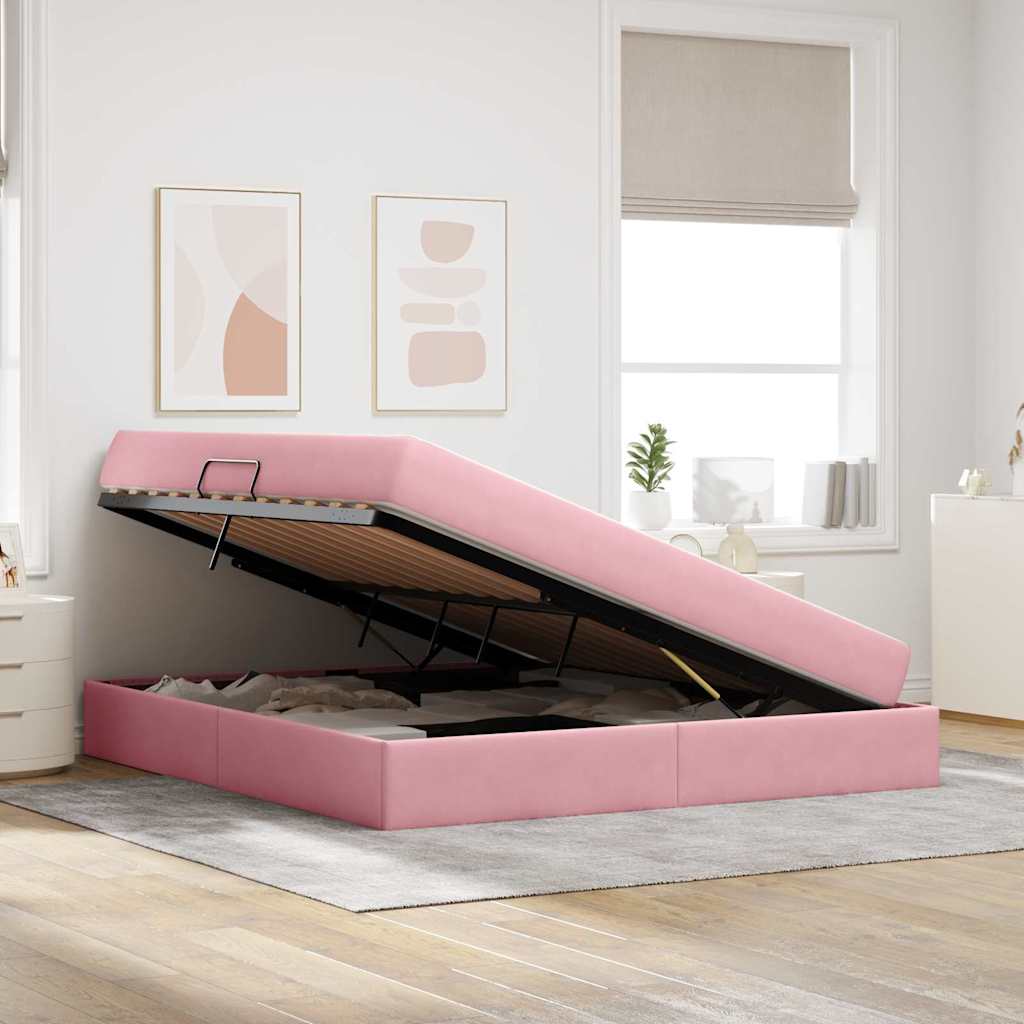 Storage Bed with Mattress Pink 160 x 200 cm Velvet