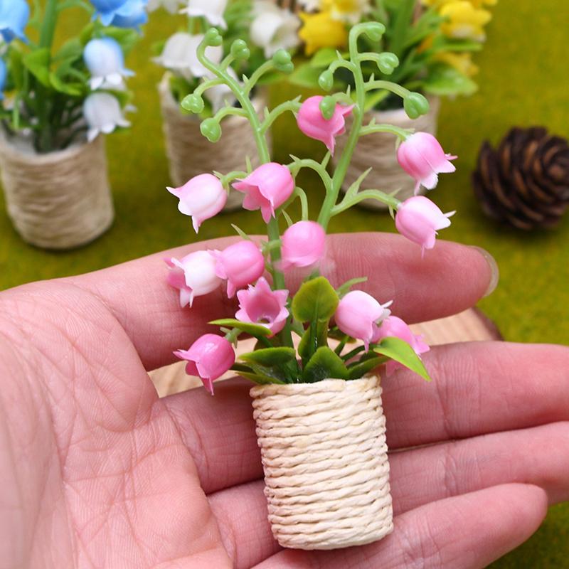 1:12 Dollhouse Miniature Lily Of The Valley Potted Plant Flowerpot Bonsai Home Model Decor Toy Doll House Accessories