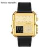 Fashion Casual Men's Watch Multi-functional Waterproof Leather Strap Electronic Watch Square Personality Large Dial