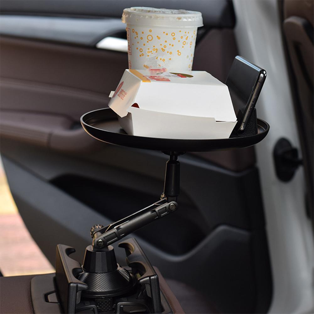 Car Cup Holder-Adjustable Car Tray-Side Table-Perfect Car Food Tray with Phone Slot and Swivel Arm