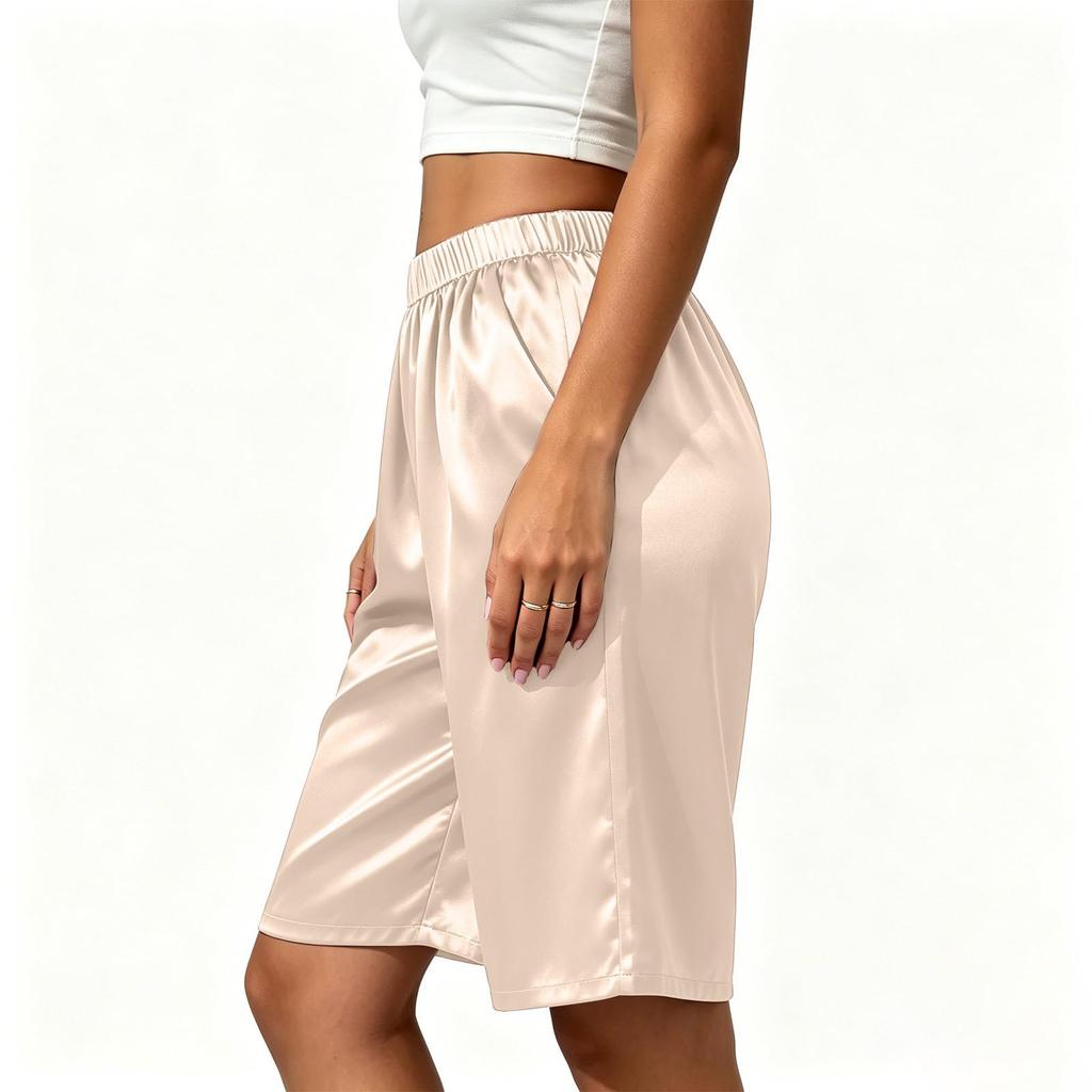 Damen Farbe Lässige Sommer Strandshorts mit Taschen Lockerer Schnitt