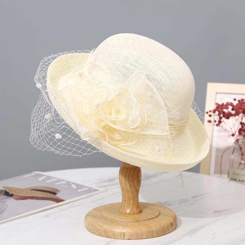 Summer women's gauze hat women's sun hat aristocratic hat women's mesh yarn curled flower top hat women's British celebrity cool hat
