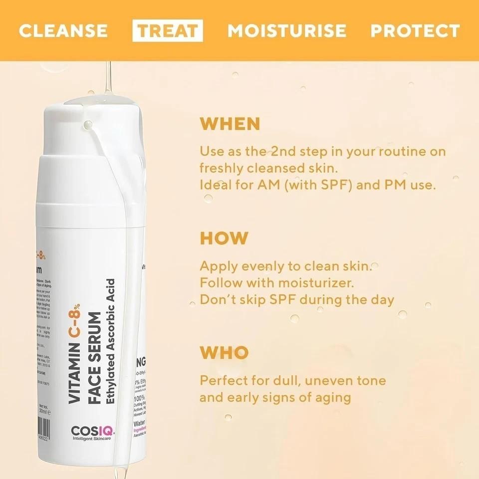 Cos-IQ 8% Vitamin C Face Serum for Glowing Skin, 30ml