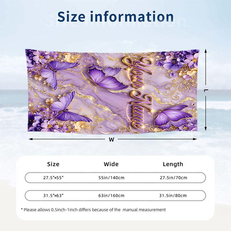 Butterfly Theme Beach Towel Personalized Custom Name & Text Soft Quick Dry Beach Towel for Swimming Travel