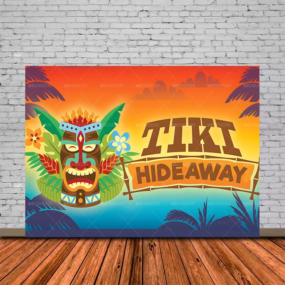 Tropische Tiki Bar Fotografie Hintergrund Blume Totem Banner Hawaii Meeresblick Hintergrund Babyparty Kindergeburtstagsparty Dekoration