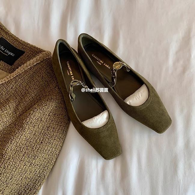 Sheepskin version of the same Jiangnan girl square head small gold coin flat bottom Mary Jane single shoes women's multi-treasure shoes commuting