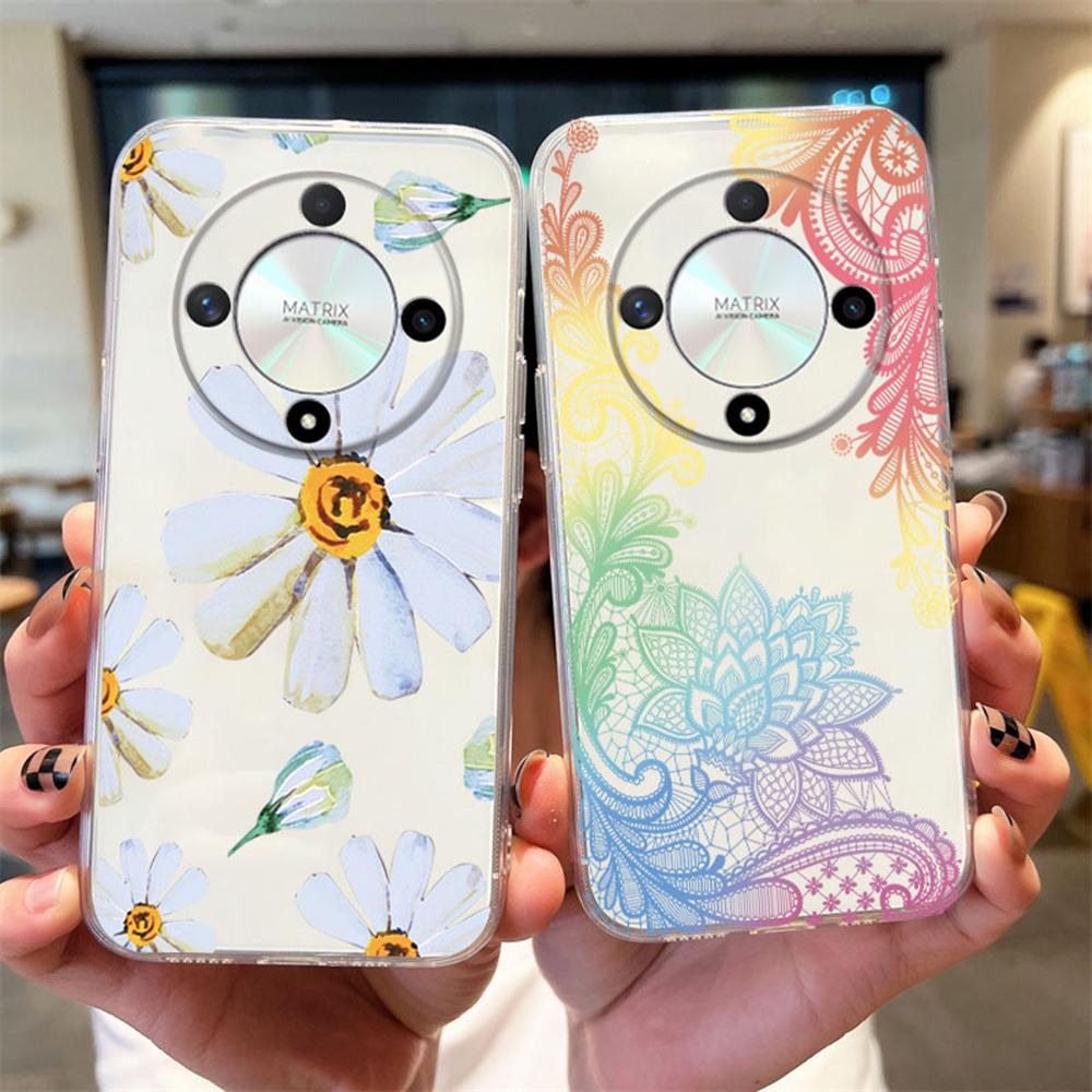 Rose Flower Lavender Oil Painting Phone Case For Honor X9c X9b X9a X8a X8b X8c X7a X7b X7c X6b X7c X7d Transparent Clear Cover