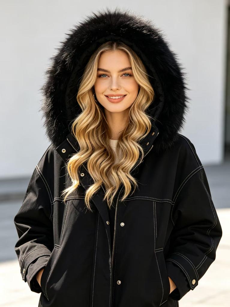 fur collar jacket cotton clothes men's and women's loose American tooling winter new plush warm short cotton coat