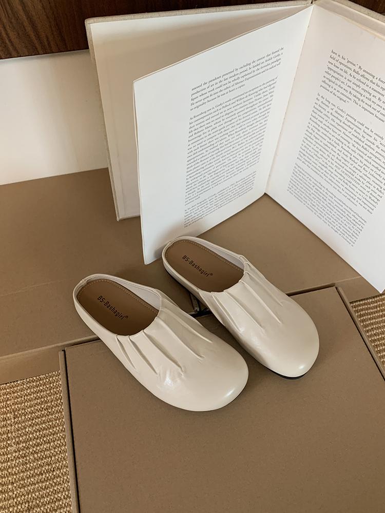 Fashion Outwear Round Toe Mules Daily Shoes For Women Retro Flats Slip On French Style Half Slippers Comfort Slides Soft Footbed Sandals