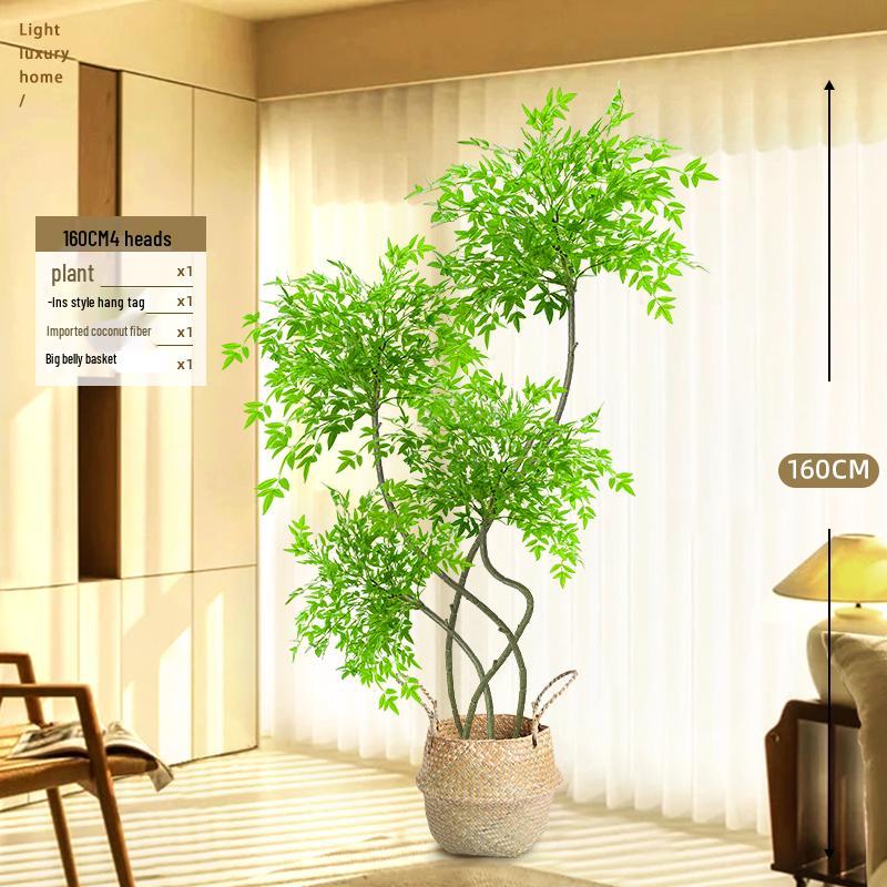 Large Indoor Potted Nandina Domestica Faux Plant - Luxury Green Décor for Living Room