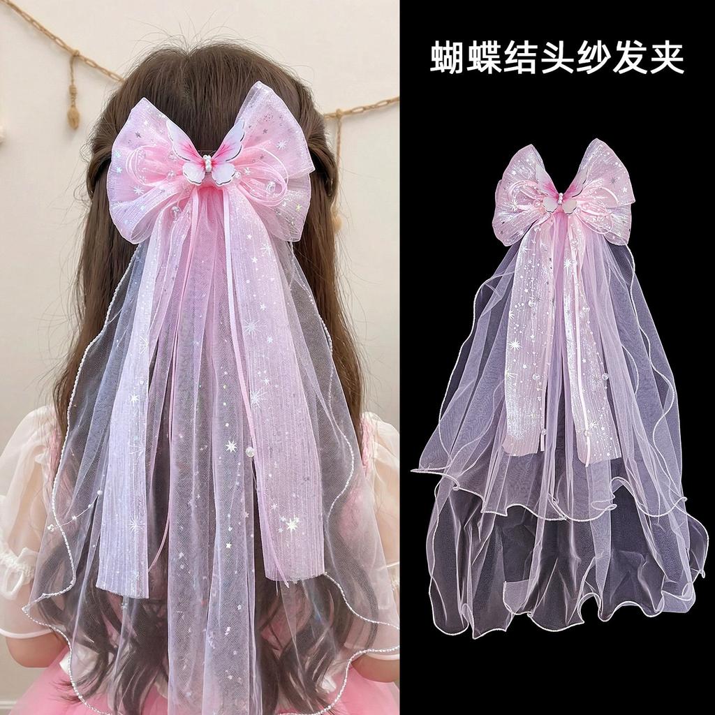 Fairy Princess Tulle Bow Hair Clip for Girls, Soft Mesh Headpiece for Birthday & Photography, Comfortable Anti-Slip Kids Hair Accessories
