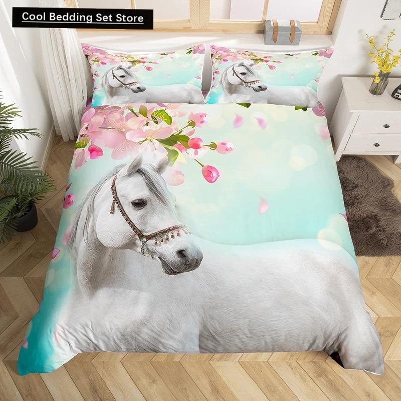 Horse Bedding Sets Single Double Queen King Size Quilt Duvet Cover Set with Pillowcase Animal 2/3pcs Polyester Comforter Cover