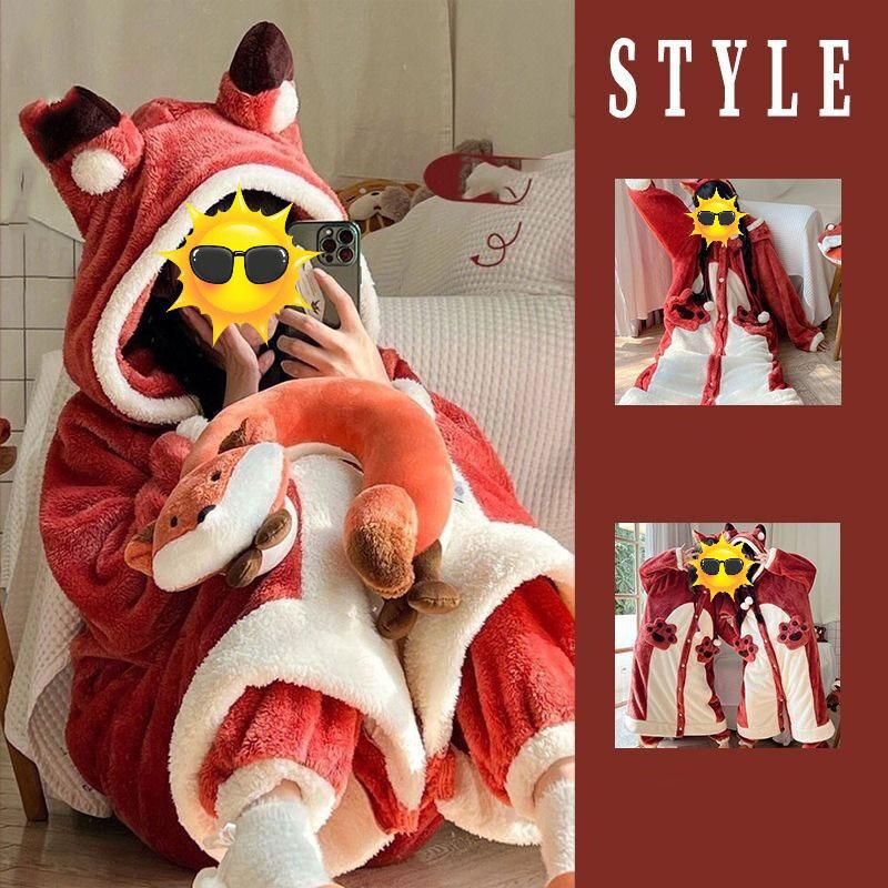 Women's Flannel Cosplay Animal Pajama Cartoon Hooded Sleepwear Halloween Christmas Nightdress
