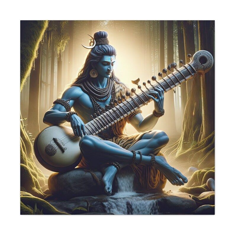 Tapestry of Lord Shiva playing the divine sitar 75x100