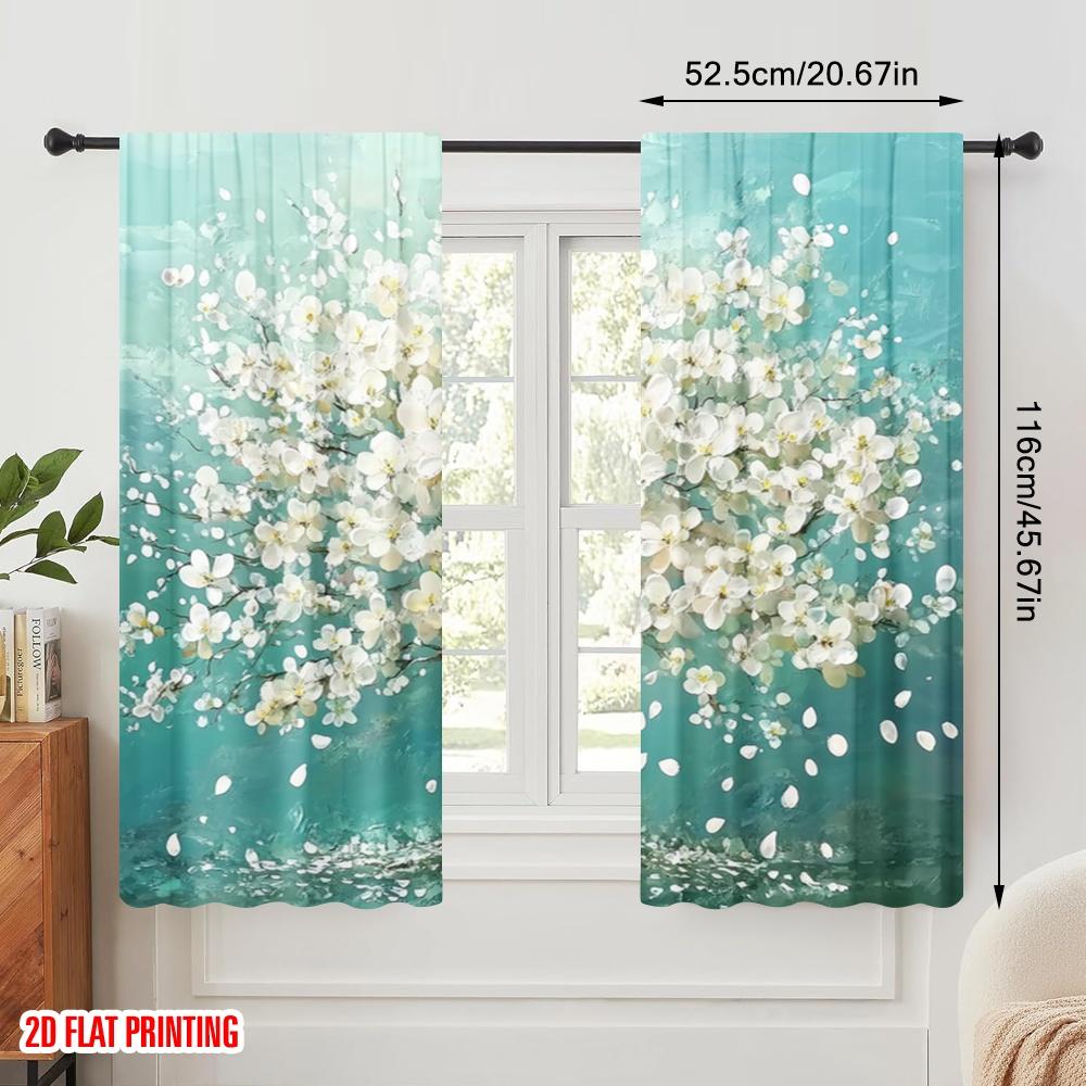 2pcs,2D plane printing Light Filtering Curtains Blossom Symphony(1) Versatile Durable Polyester (without rod) Holiday Ldeal for