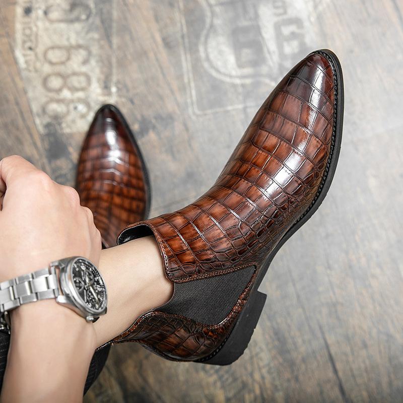 

Autumn and winter leather shoes men s pointed men s boots Martin boots high-top leather boots personalized trend Korean version zipper short boots me 46 коричневий