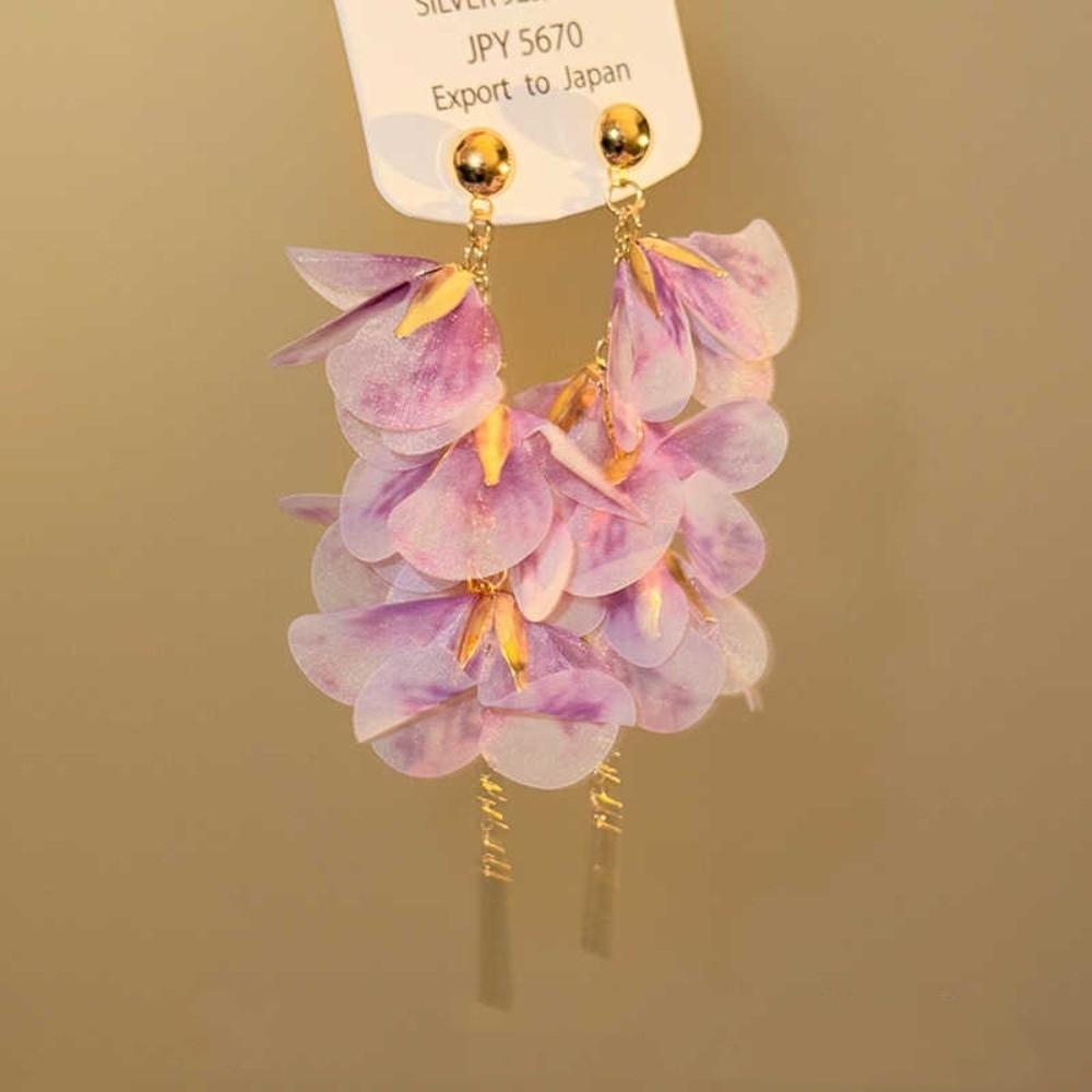 Organza Flower Earrings Tassel Fashion Jewelry Gift Long Tassel Earrings  Women розовый
