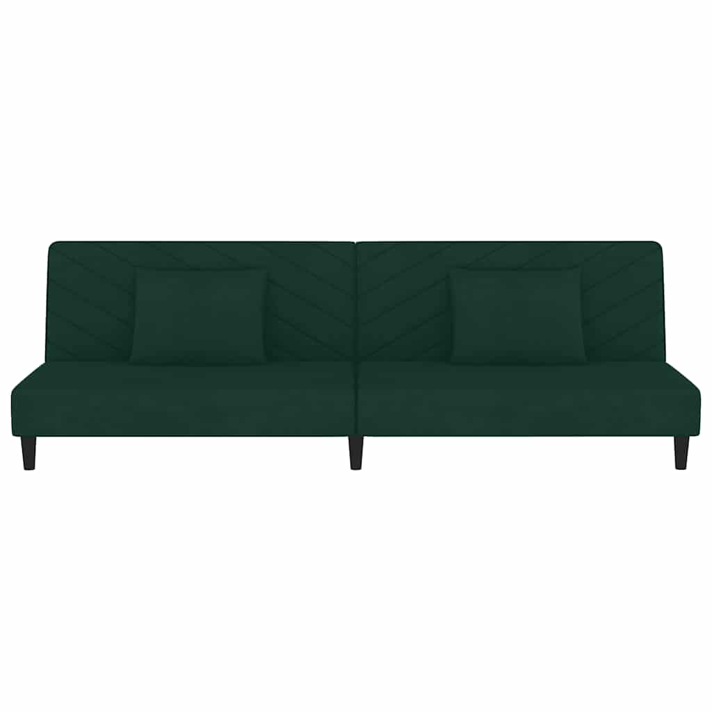 2 Seater Sofa Bed with 2 Cushions Dark Green Velvet