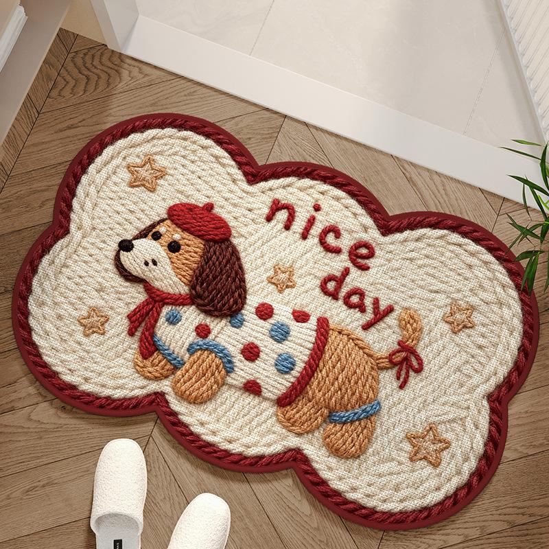 Cartoon Dog Floor Mat Cute Yarn Knit Style Absorbent Rug Non Slip Doormat for Bedroom Living Room Bathroom Home Decor