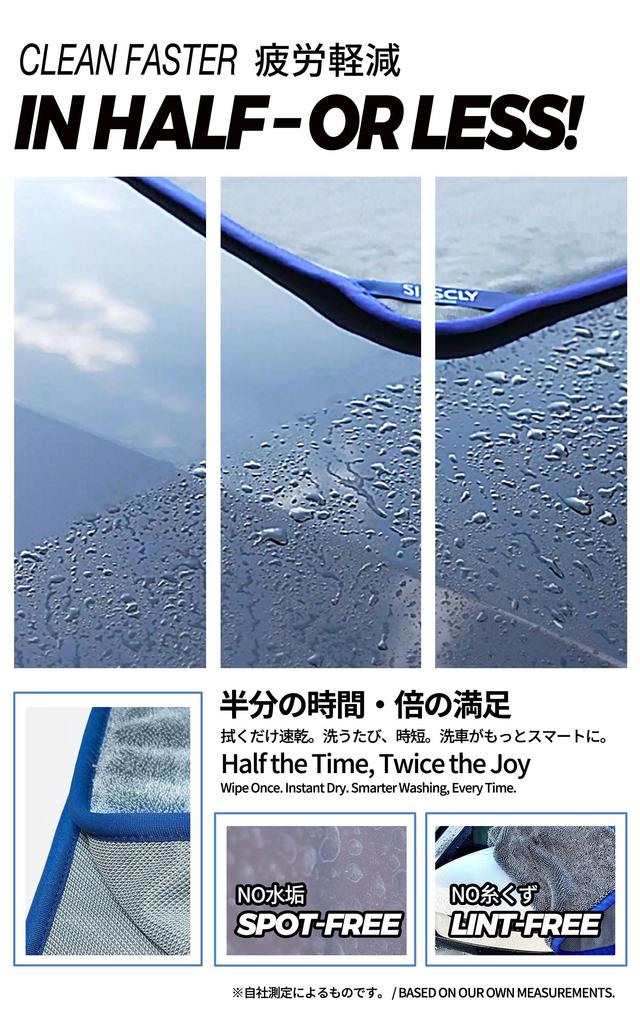 SHSCLY Microfiber Car Wash and Super Absorbent Dryer Thick Twisted for Wiping Away Drips with Blue 1 Piece Towels, Large, Medium, Small, 3-Piece Set,