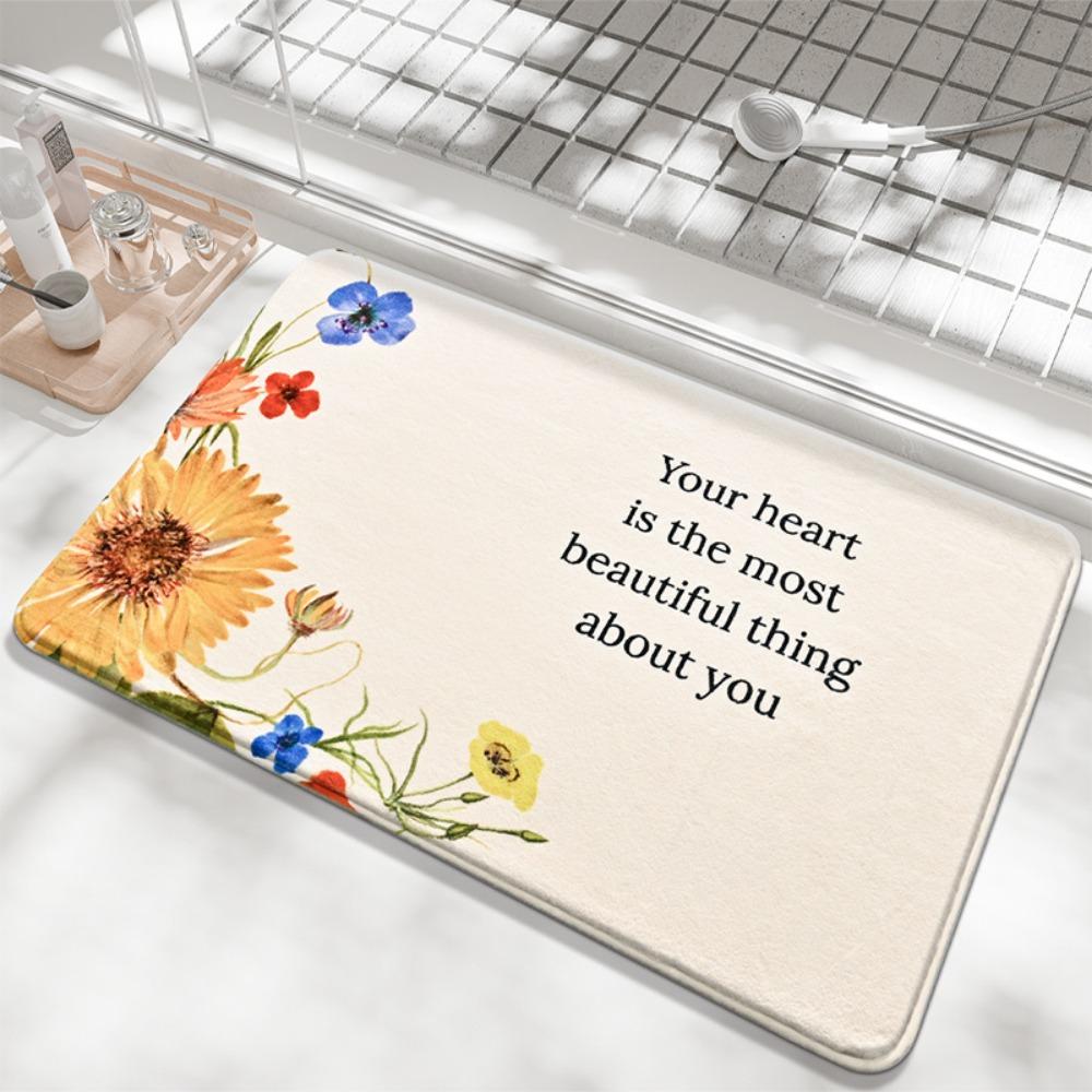 Flower Language Print Sponge Bathroom Thickening Mat Bath Non-slip Carpets In Wash Basin Bathtub  Floor Rug Shower Room Doormat Memory Foam 3D Pad