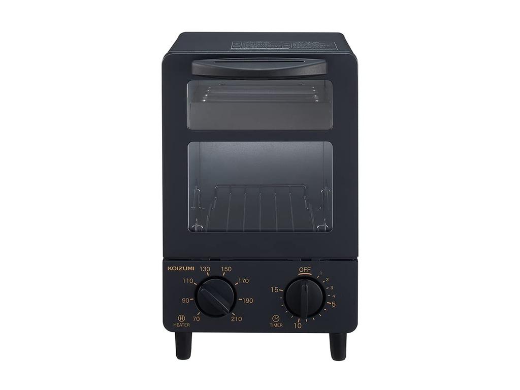 Koizumi Toaster Oven with Fried Egg Stepless Temperature Adjustment 15 Minute Single Black Tray, Function, Timer, Baking, Compact, KOS-0601/K