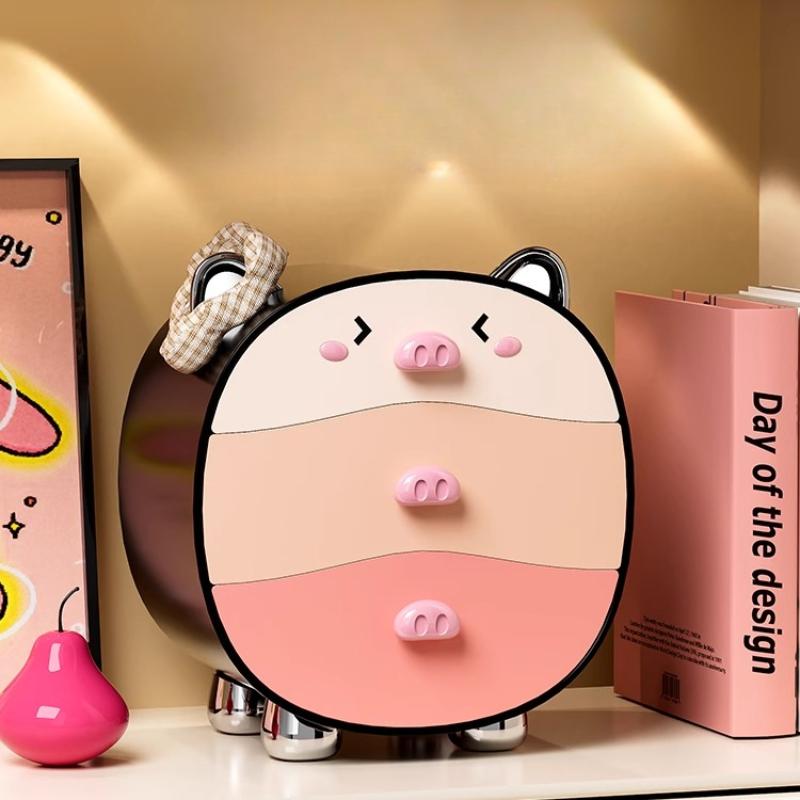 Cute Pig Desktop Storage Box Organizer Cute 2 Drawer Office Work Gadgets Hair Accessories Hairband Hairpin Desk Organizer Racks
