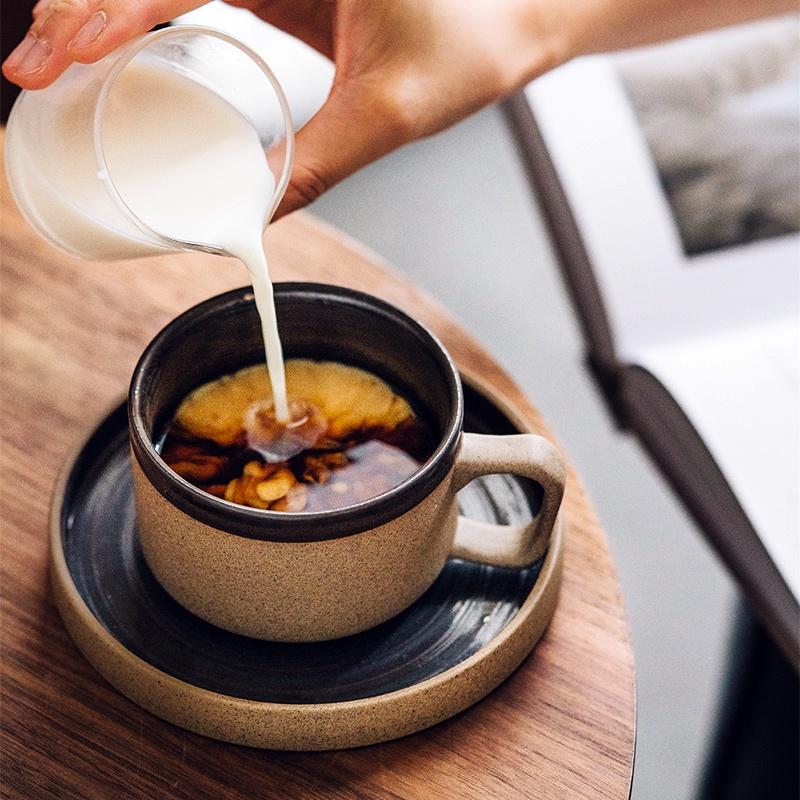 250ml Japanese Ceramic Coffee Cup with Saucer Coarse Pottery Mug Creative Tea Cup