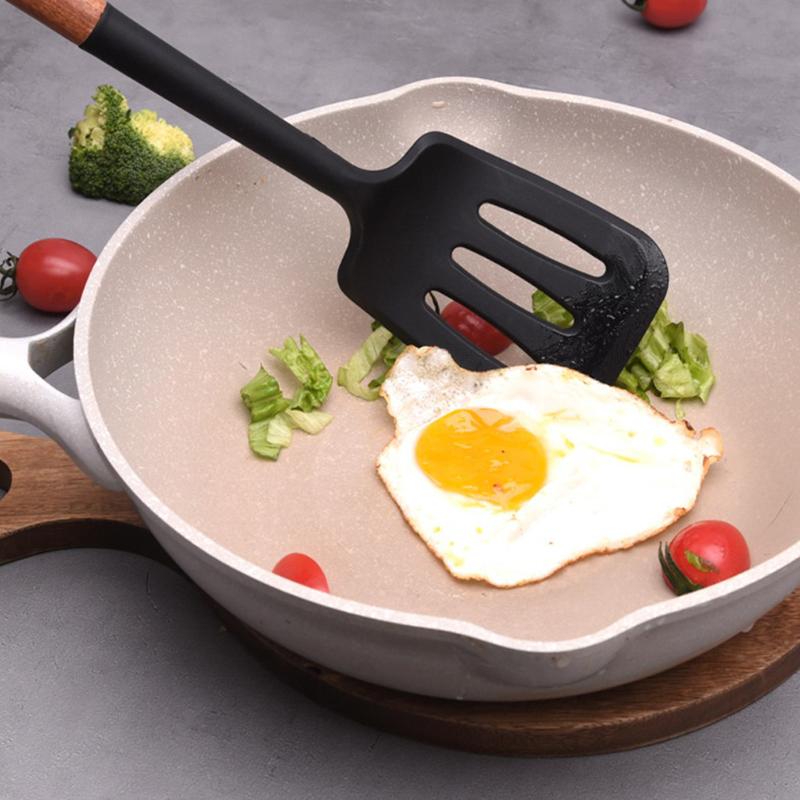 §Multi-color Silicone Wooden Handle Kitchenware Set Non Stick Pot Spatula And Spoon Cooking Utensils, Heat-resistant