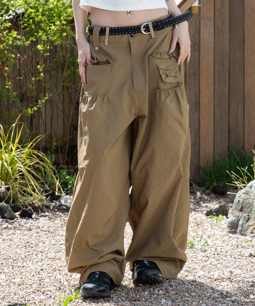 RuNaKi'Hu' Wxp042 Saki Frill Seersucker Wide Pants (Brown)