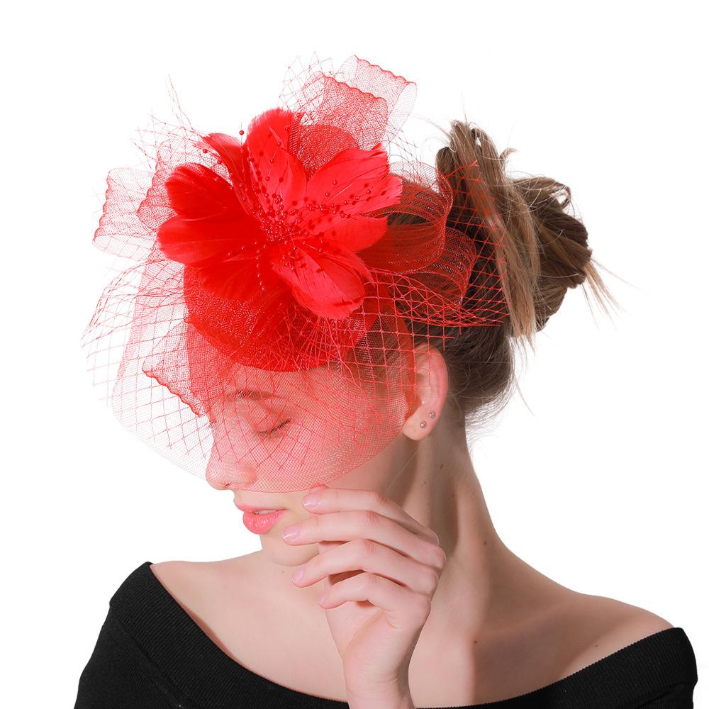 Deep Leather Powder Boutique Banquet Mesh Top Hat Hemp Headgear Bridal Wedding Dress Mesh Feather