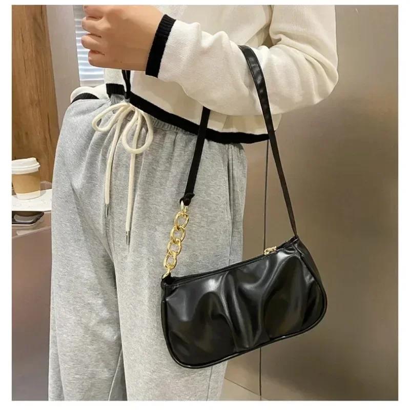 Fashion Elegant Armpit Sling Handbags Korean Style Solid Color PU Leather Bags Simple Shoulder Messenger Bags for Women