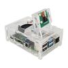 Acrylic Protective Case for Raspberry Pi 4 Model B with 3.5-inch Touchscreen, Fan Mount, and Camera Stand.