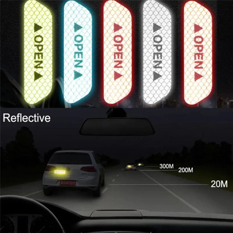 4PCS Reflective Car Door Sticker Safety Opening Warning Reflector Tape Decal Car Accessories Exterior Interior Reflector Sticker