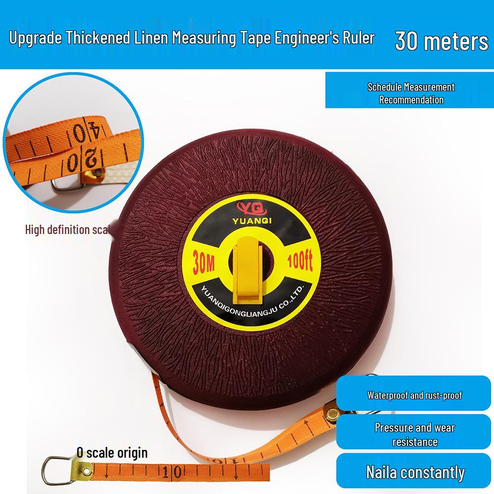 Durable, Waterproof Tape Measure Set: 50m, 30m Soft, 100m Fiber, Double-Sided Construction Ruler.