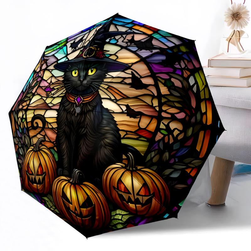 Mystische Schwarze Katze Mondsichel Automatischer Outdoor-Regenschirm Einziebares Design mit 8-Speichen-Haltbarkeit Leicht Perfektes Geschenk für Freunde Familie