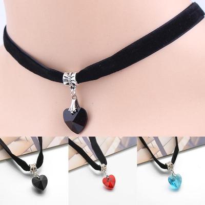 Akcesoria damskie Aksamitny naszyjnik Łańcuszek do obojczyka Naszyjniki Choker Serce kryształowe wisiorki Lady